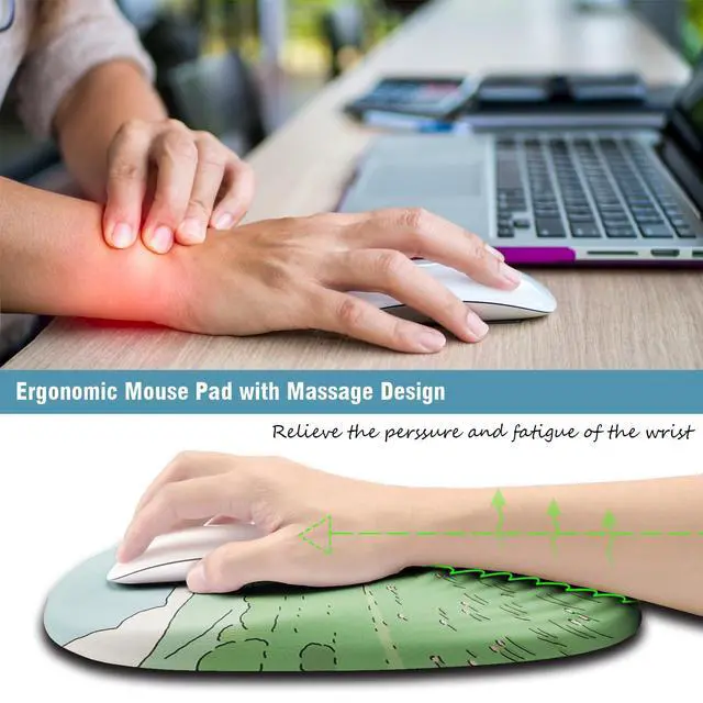 Alt view image 3 of 5 - Armanza Ergonomic Mouse Pad Wrist Support, Mouse Pad with Wrist Rest, Memory Foam Massage Design & Non-Slip PU Base MousePads for Pain Relief, Desk, Office, Home, Kawaii Japanese Anime