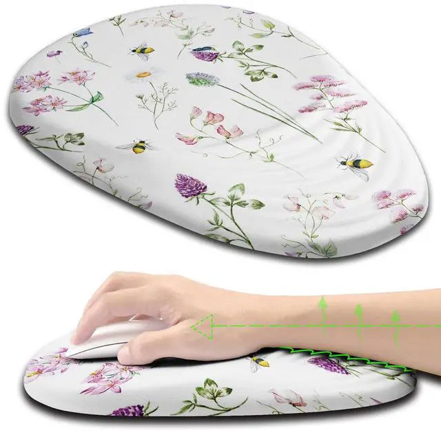 Main image of Armanza Floral Ergonomic Mouse Pad Wrist Support, Pretty Flowers Mouse Pad with Wrist Rest, Foam Massage Design & Non-Slip PU Base MousePads for Pain Relief, Desk, Office, Home