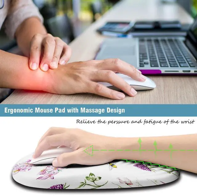 Alt view image 3 of 5 - Armanza Floral Ergonomic Mouse Pad Wrist Support, Pretty Flowers Mouse Pad with Wrist Rest, Foam Massage Design & Non-Slip PU Base MousePads for Pain Relief, Desk, Office, Home