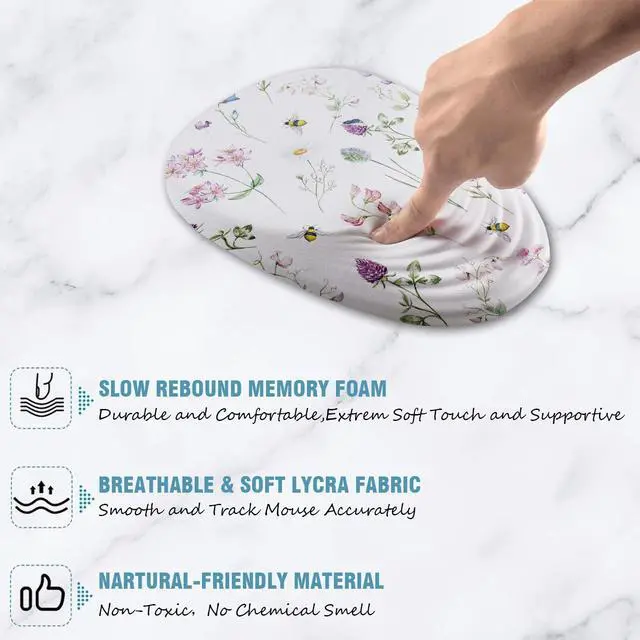 Alt view image 4 of 5 - Armanza Floral Ergonomic Mouse Pad Wrist Support, Pretty Flowers Mouse Pad with Wrist Rest, Foam Massage Design & Non-Slip PU Base MousePads for Pain Relief, Desk, Office, Home