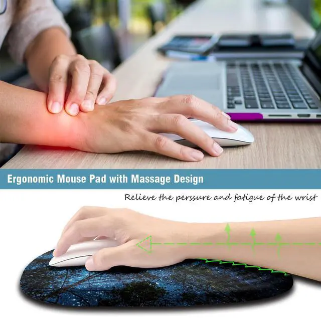 Alt view image 3 of 5 - Armanza Mouse Pad Wrist Support, Ergonomic Mouse Pad with Wrist Rest, Memory Foam Massage Design & Non-Slip PU Base MousePads for Pain Relief, Desk, Office, Home, Blue Sky Tree