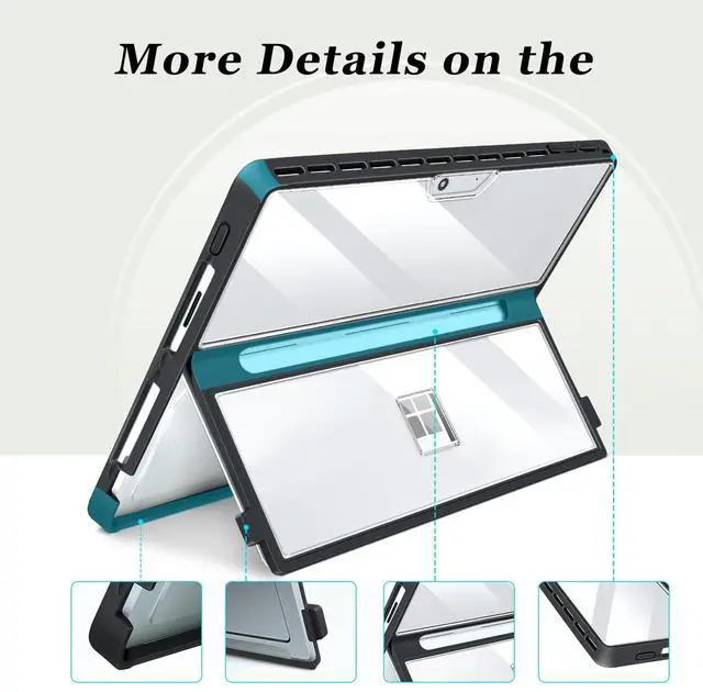 Alt view image 2 of 5 - Case for Microsoft Surface Pro 11/10/9/8 13-Inch All-in-One Rugged Case - Compatible with Type Cover Keyboards, (Transparent)