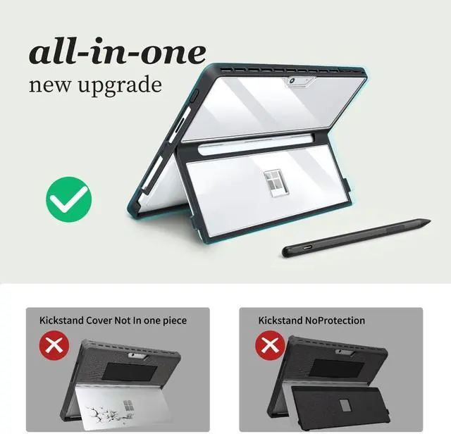 Alt view image 5 of 5 - Case for Microsoft Surface Pro 11/10/9/8 13-Inch All-in-One Rugged Case - Compatible with Type Cover Keyboards, (Transparent)