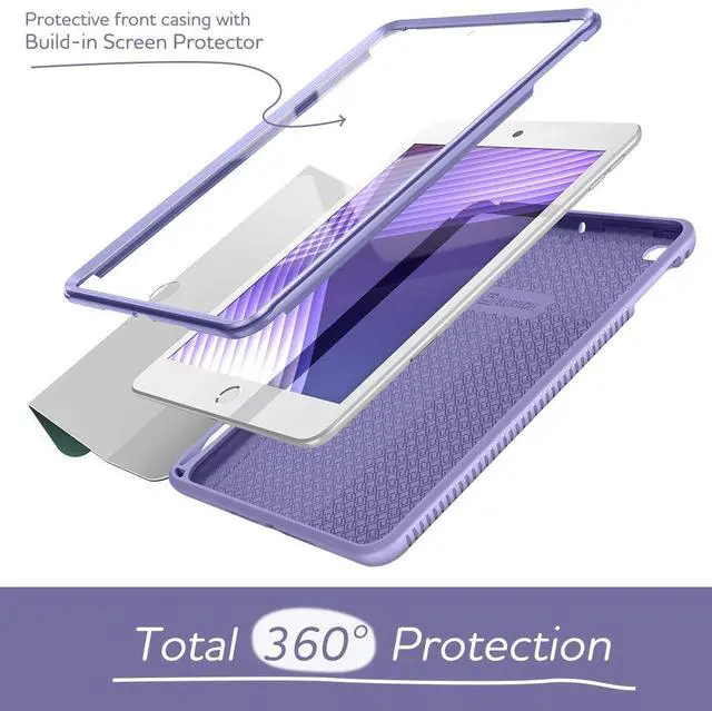 Alt view image 3 of 5 - SURITCH Case for iPad mini 4/iPad mini 5,[Built-in Screen Protector][Pencil Holder] Full Body Trifold Stand Protective Case Smart Cover with Auto Wake/Sleep for Apple iPad mini 4/5 7.9"-Purple Marble