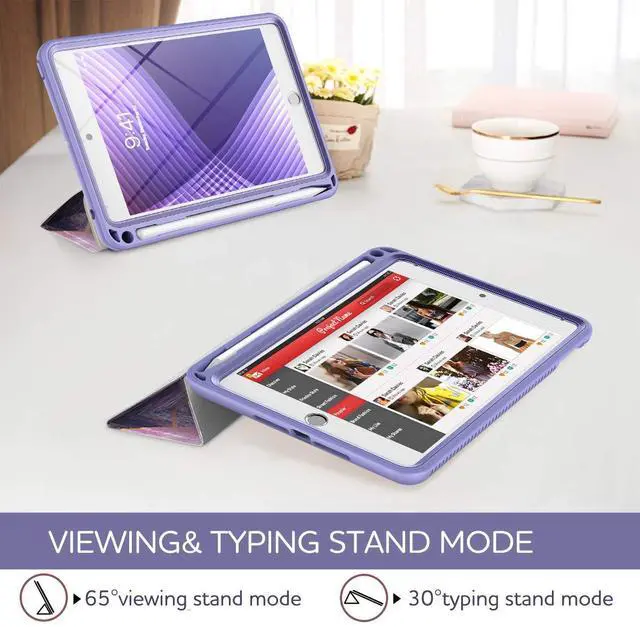 Alt view image 4 of 5 - SURITCH Case for iPad mini 4/iPad mini 5,[Built-in Screen Protector][Pencil Holder] Full Body Trifold Stand Protective Case Smart Cover with Auto Wake/Sleep for Apple iPad mini 4/5 7.9"-Purple Marble