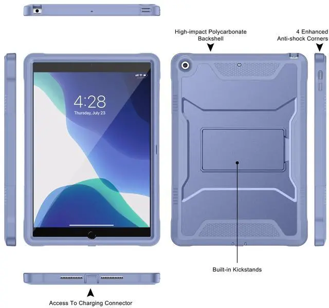 Alt view image 3 of 5 - Soke Case for iPad 9th/8th/7th Generation 10.2-Inch (2021/2020/2019 Release), with Built-in Screen Protector and Kickstand, Rugged Full Body Protective Cover for Apple iPad 10.2 Inch - LavenderGray