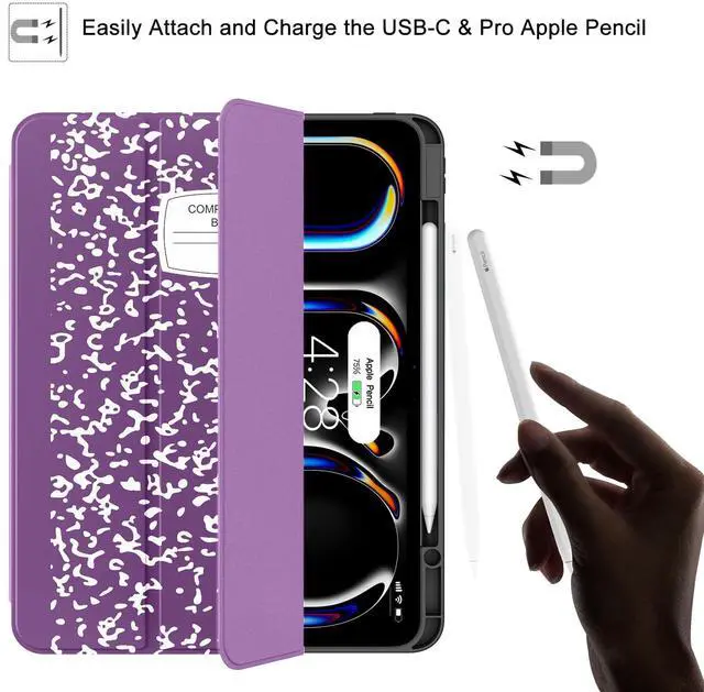 Alt view image 4 of 5 - Soke for New iPad Pro 13 Inch Case (M4, 2024 Release), with Pencil Holder Trifold Stand Shockproof [Support Apple Pencil Charging + Auto Wake/Sleep], Soft TPU Back Cover, Book Violet