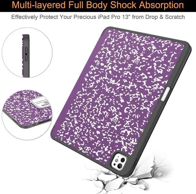 Alt view image 5 of 5 - Soke for New iPad Pro 13 Inch Case (M4, 2024 Release), with Pencil Holder Trifold Stand Shockproof [Support Apple Pencil Charging + Auto Wake/Sleep], Soft TPU Back Cover, Book Violet