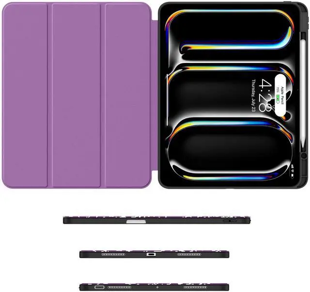 Alt view image 3 of 5 - Soke for New iPad Pro 13 Inch Case (M4, 2024 Release), with Pencil Holder Trifold Stand Shockproof [Support Apple Pencil Charging + Auto Wake/Sleep], Soft TPU Back Cover, Book Violet