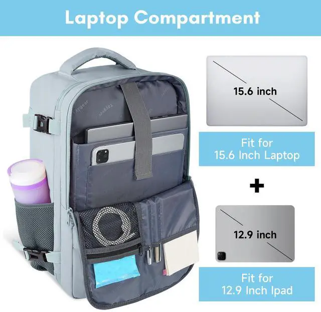 Alt view image 5 of 5 - Taygeer Carry On Backpack, 35l Travel Backpack for Women Airline Approved, Cute Underseat Personal Item Travel Bag With Shoe Compartment, Casual Daypack Gifts for Friend Hiking Outdoor Weekend,Blue