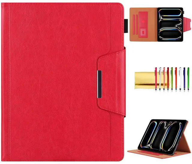 Main image of Folio Case for iPad Pro 11-inch (M4) 2024 (5th Gen), Techcircle Anti-Slip Stand PU Leather Soft TPU Back Magnetic Smart Cover with Pencil Holder + Card Slots + Front Pocket, Auto Sleep/Wake, Red