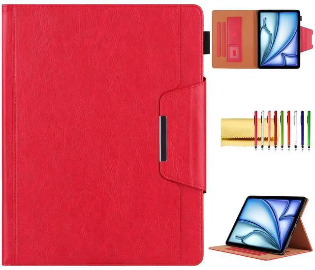 Main image of Folio Case for iPad Pro 11 4th/3rd/2nd/1st Gen, iPad Air 11" M2, iPad Air 10.9" - Techcircle PU Leather Stand Soft TPU Back Magnetic Smart Cover with Pencil Holder + Card Slots + Front Pocket, Red