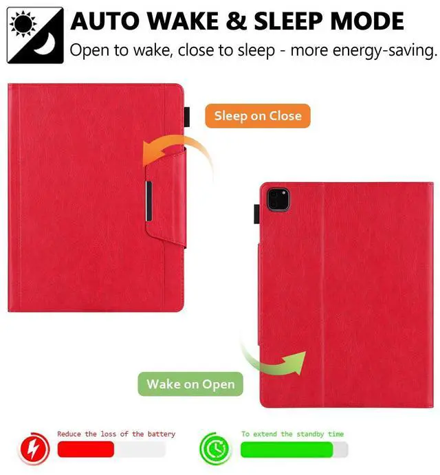Alt view image 2 of 5 - Folio Case for iPad Pro 11 4th/3rd/2nd/1st Gen, iPad Air 11" M2, iPad Air 10.9" - Techcircle PU Leather Stand Soft TPU Back Magnetic Smart Cover with Pencil Holder + Card Slots + Front Pocket, Red