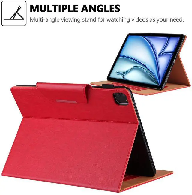 Alt view image 4 of 5 - Folio Case for iPad Pro 11 4th/3rd/2nd/1st Gen, iPad Air 11" M2, iPad Air 10.9" - Techcircle PU Leather Stand Soft TPU Back Magnetic Smart Cover with Pencil Holder + Card Slots + Front Pocket, Red