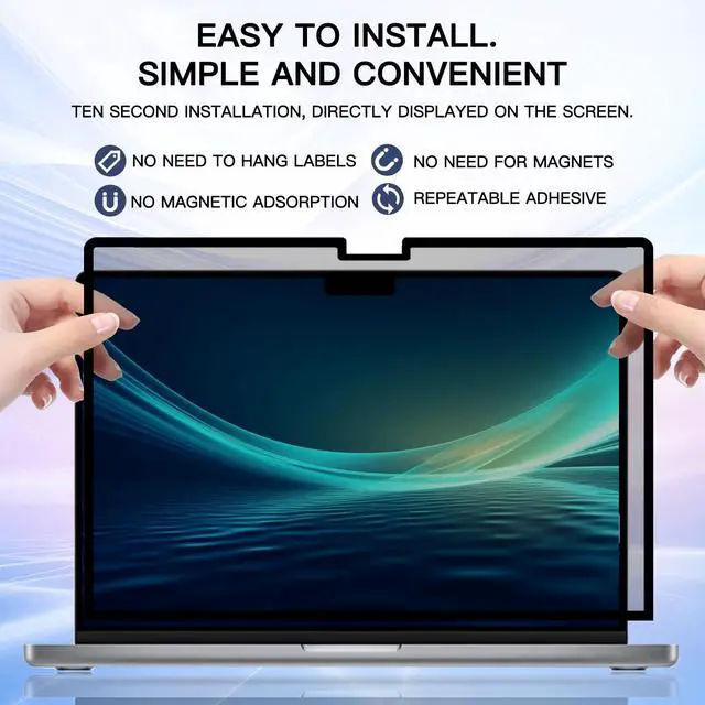 Alt view image 3 of 5 - Privacy Screen for Macbook Pro 16 inch (2019-2023,M1,M2) Nano-frame Adhesive Screen Protect, Privacy Security Filter Adjustable Camera Cover, Film Matte Anti Glare Blue Light