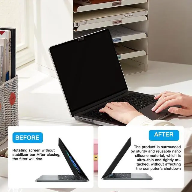 Alt view image 4 of 5 - Privacy Screen for Macbook Air 13.6 inch (2016-2023,M1,M2) Nano-frame Adhesive Screen Protect, Privacy Security Filter Adjustable Camera Cover, Film Matte Anti Glare Blue Light