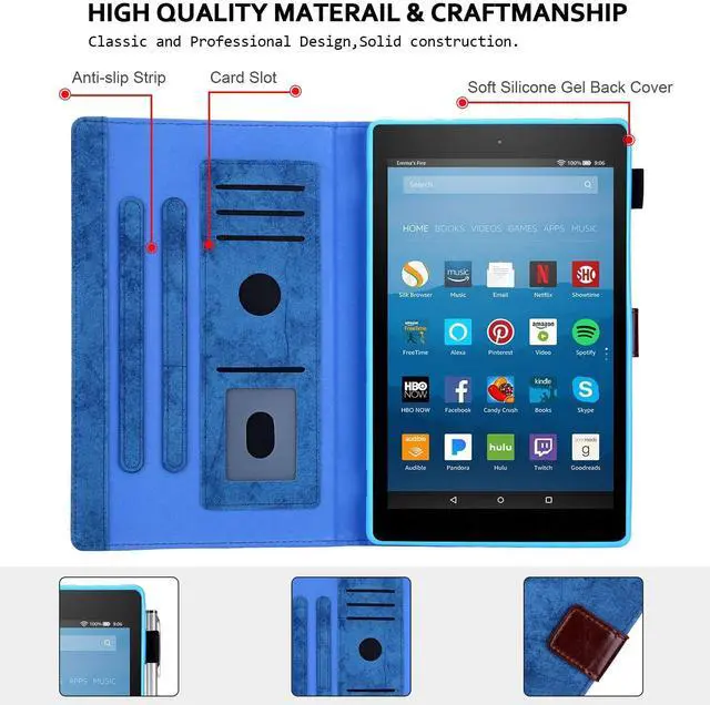 Alt view image 2 of 5 - Smart Case for Fire HD 8 (8th/7th/6th Generation-Old Model), Techcircle Soft PU Leather Magnetic Flip [Auto Wake Sleep] Wallet Cover for Kindle Fire HD 8-inch Tablet (2018/2017/2016 Release), Blue