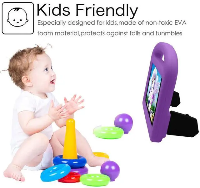 Alt view image 2 of 5 - Kids Case for Amazon Fire HD 8" Tablet 6th/7th/8th Generation (2016/2017/2018), Techcircle Child Proof EVA Foam Shockproof Handle Stand Carrying Case Cover, Purple