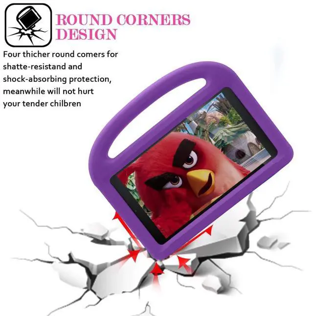 Alt view image 4 of 5 - Kids Case for Amazon Fire HD 8" Tablet 6th/7th/8th Generation (2016/2017/2018), Techcircle Child Proof EVA Foam Shockproof Handle Stand Carrying Case Cover, Purple