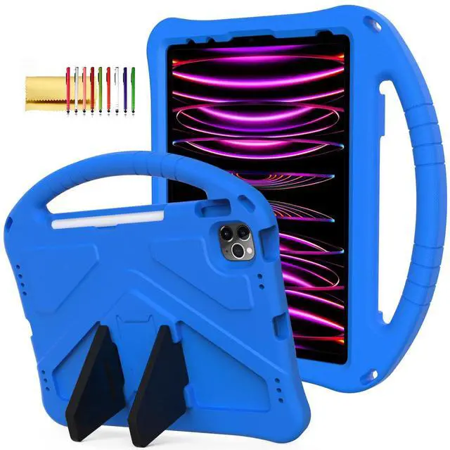 Main image of Techcircle Kids Case for iPad Pro 11" 2022/2021/2020/2018, iPad Air 5th/4th Generation With Pencil Holder, Lightweight Shockproof EVA Foam Handle Stand Anti-Slip Grip Rugged, Blue