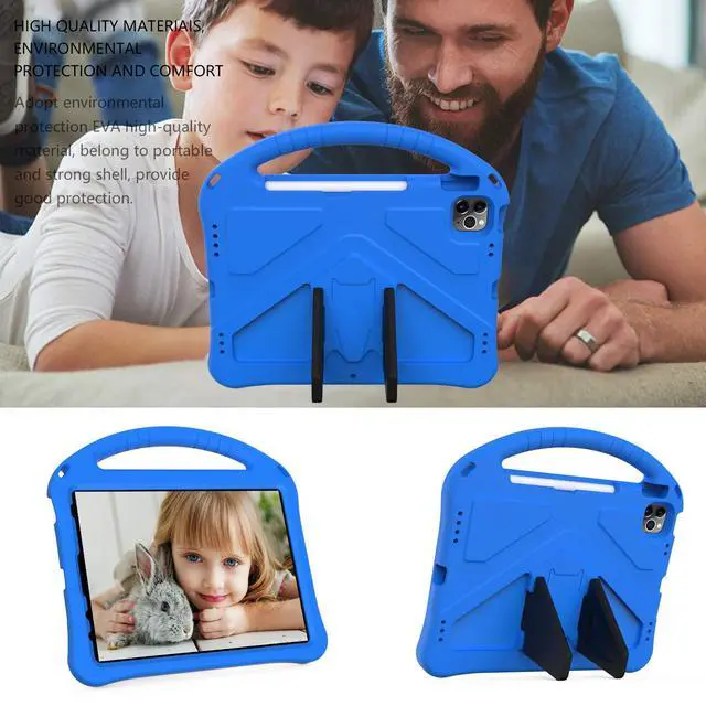 Alt view image 2 of 5 - Techcircle Kids Case for iPad Pro 11" 2022/2021/2020/2018, iPad Air 5th/4th Generation With Pencil Holder, Lightweight Shockproof EVA Foam Handle Stand Anti-Slip Grip Rugged, Blue