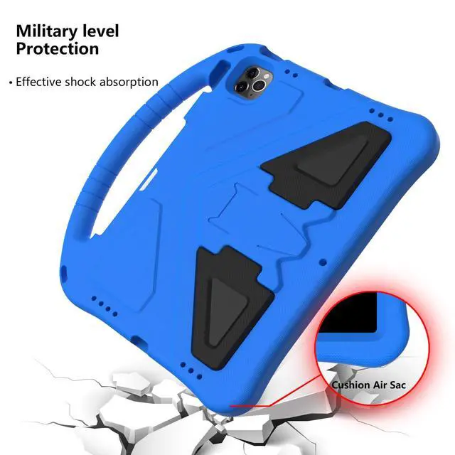 Alt view image 3 of 5 - Techcircle Kids Case for iPad Pro 11" 2022/2021/2020/2018, iPad Air 5th/4th Generation With Pencil Holder, Lightweight Shockproof EVA Foam Handle Stand Anti-Slip Grip Rugged, Blue