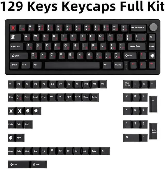 Alt view image 2 of 5 - TIMSEKER 129 Keys Novelty Red and Black Japanese Keycap, PBT Cherry Profile Keycap Set, Keyboard Cap for 61/87/96/98/104/108 ANSI Layout Mechanical Gaming Keyboard