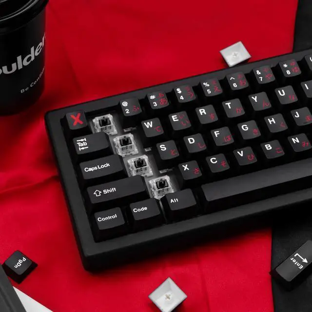 Alt view image 4 of 5 - TIMSEKER 129 Keys Novelty Red and Black Japanese Keycap, PBT Cherry Profile Keycap Set, Keyboard Cap for 61/87/96/98/104/108 ANSI Layout Mechanical Gaming Keyboard