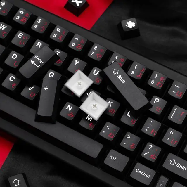 Alt view image 3 of 5 - TIMSEKER 129 Keys Novelty Red and Black Japanese Keycap, PBT Cherry Profile Keycap Set, Keyboard Cap for 61/87/96/98/104/108 ANSI Layout Mechanical Gaming Keyboard