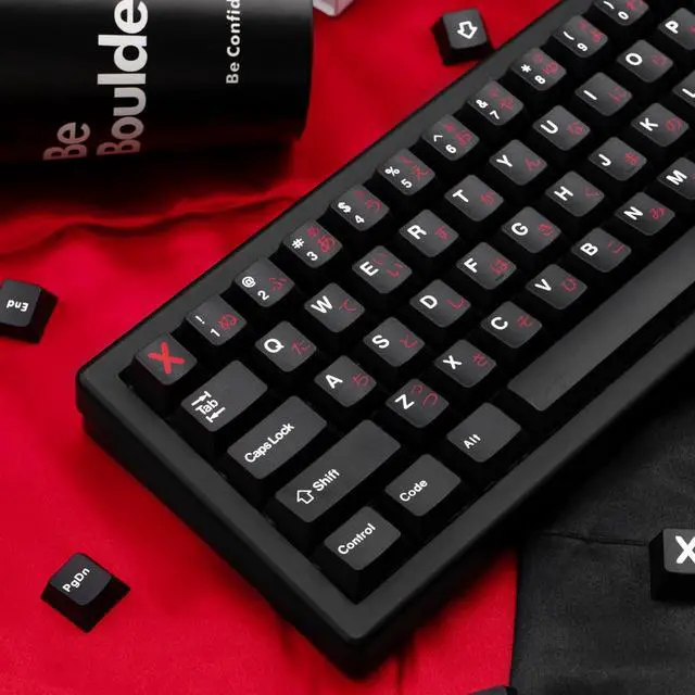 Alt view image 5 of 5 - TIMSEKER 129 Keys Novelty Red and Black Japanese Keycap, PBT Cherry Profile Keycap Set, Keyboard Cap for 61/87/96/98/104/108 ANSI Layout Mechanical Gaming Keyboard