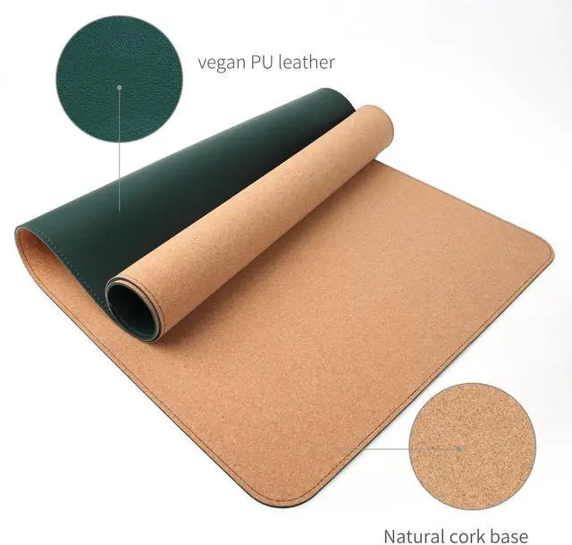Alt view image 3 of 5 - RENMTURE Dual-Sided Mouse Pad, Natural Cork & PU Leather Large Desk Pad for Office and Home Work, Desk Protector Non-Slip, Waterproof, Easy Clean (Dark Green, 47"x17")