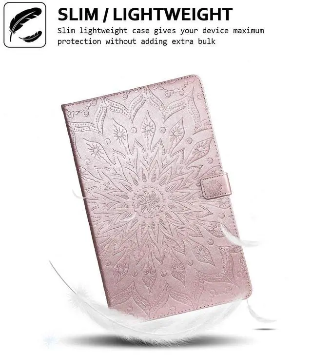 Alt view image 3 of 5 - Folio Case for Fire HD 10 (9th/7th/5th Generation, 2019/2017/2015 Release), Techcircle Sunflower Embossed Stand Protective Cover with Card/Cash Holder, for  Fire HD 10.1 Inch Tablet, Rose Gold