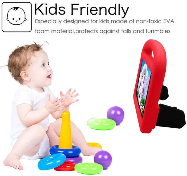 Alt view image 2 of 5 - Kids Case for Amazon Fire HD 8" Tablet 6th/7th/8th Generation (2016/2017/2018), Techcircle Child Proof EVA Foam Shockproof Handle Stand Carrying Case Cover, Red