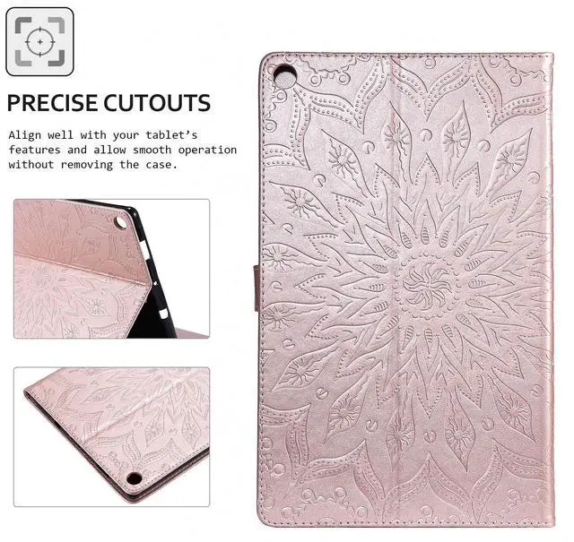 Alt view image 4 of 5 - Folio Case for Fire HD 10 (9th/7th/5th Generation, 2019/2017/2015 Release), Techcircle Sunflower Embossed Stand Protective Cover with Card/Cash Holder, for  Fire HD 10.1 Inch Tablet, Rose Gold