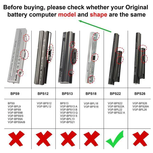 Alt view image 2 of 5 - TREE.NB Laptop Battery for Sony VGP-BPS22 / VGP-BPS22A VGP-BPL22 VGP-BPS22/A VPC-E1Z1E VPC-EA 11.1V 5200mAh Black