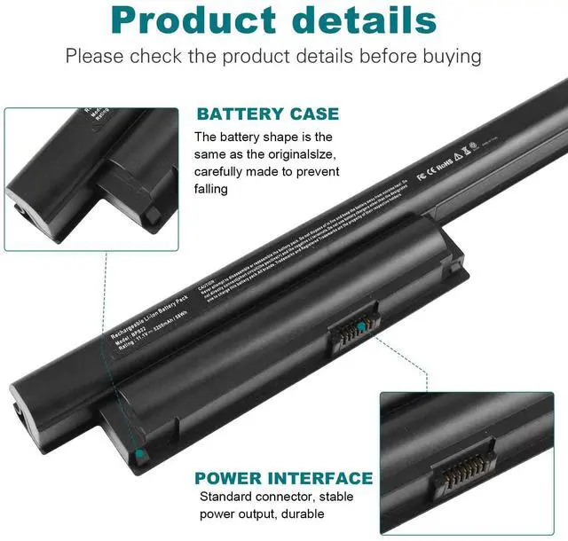 Alt view image 5 of 5 - TREE.NB Laptop Battery for Sony VGP-BPS22 / VGP-BPS22A VGP-BPL22 VGP-BPS22/A VPC-E1Z1E VPC-EA 11.1V 5200mAh Black
