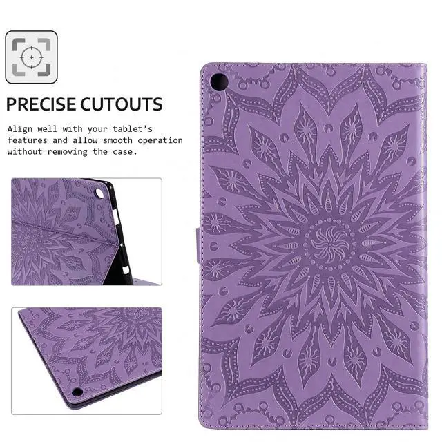 Alt view image 4 of 5 - Folio Case for Fire HD 10 (9th/7th/5th Generation, 2019/2017/2015 Release), Techcircle Sunflower Embossed Stand Protective Cover with Card/Cash Holder, for Amazon Fire HD 10.1 Inch Tablet, Purple