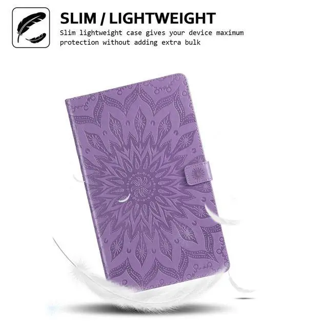 Alt view image 3 of 5 - Folio Case for Fire HD 10 (9th/7th/5th Generation, 2019/2017/2015 Release), Techcircle Sunflower Embossed Stand Protective Cover with Card/Cash Holder, for Amazon Fire HD 10.1 Inch Tablet, Purple