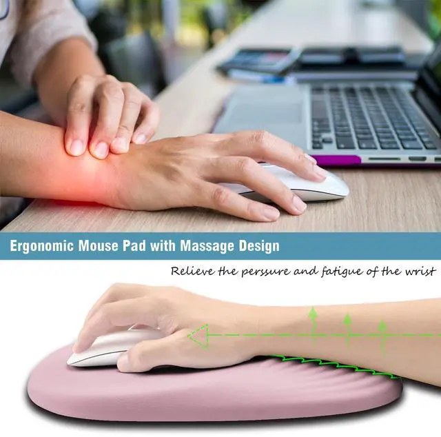 Alt view image 2 of 5 - Armanza Ergonomic Mouse Pad Wrist Rest, Pink Mouse Pads with Wrist Support, Memory Foam Massage Design & Non-Slip PU Base MousePads for Pain Relief, Desk, Office, Home, Women