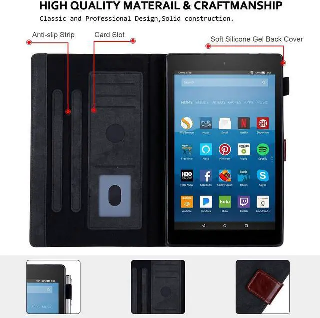 Alt view image 2 of 5 - Smart Case for Fire HD 8 (8th/7th/6th Generation-Old Model), Techcircle Soft PU Leather Magnetic Flip [Auto Wake Sleep] Wallet Cover for Kindle Fire HD 8-inch Tablet (2018/2017/2016 Release), Black