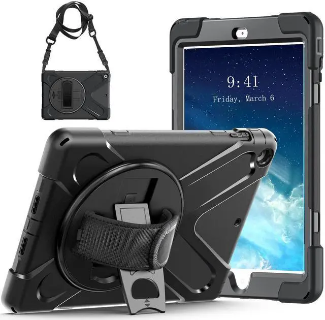Main image of iPad Air Case 1st Generation 2013, TSQ iPad Air 1 Case Heavy Duty Shockproof, Military Grade Rugged Protective Case w/Rotating Stand Hand Shoulder Strap for iPad Air 9.7 Inch A1474/A1475/A1476-Black