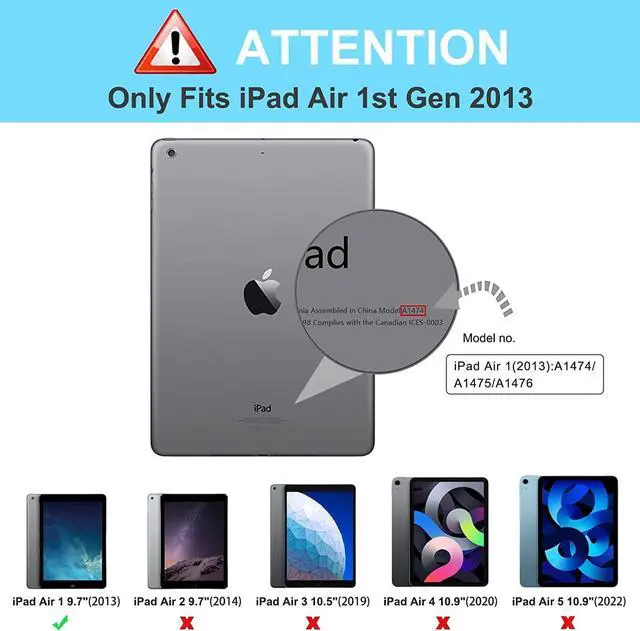 Alt view image 2 of 5 - iPad Air Case 1st Generation 2013, TSQ iPad Air 1 Case Heavy Duty Shockproof, Military Grade Rugged Protective Case w/Rotating Stand Hand Shoulder Strap for iPad Air 9.7 Inch A1474/A1475/A1476-Black