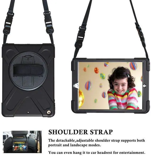 Alt view image 5 of 5 - iPad Air Case 1st Generation 2013, TSQ iPad Air 1 Case Heavy Duty Shockproof, Military Grade Rugged Protective Case w/Rotating Stand Hand Shoulder Strap for iPad Air 9.7 Inch A1474/A1475/A1476-Black