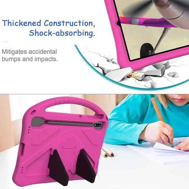 Alt view image 3 of 5 - Kids Case for Samsung Galaxy Tab S7 FE/S7+/S8+/S9+/S9 FE+ 12.4", Techcircle Light Weight Shock Proof EVA Foam Handle Rugged Stand Protective Case for Galaxy Tab S9 FE+ 2023/S8 Plus 2022/S7+, Rose