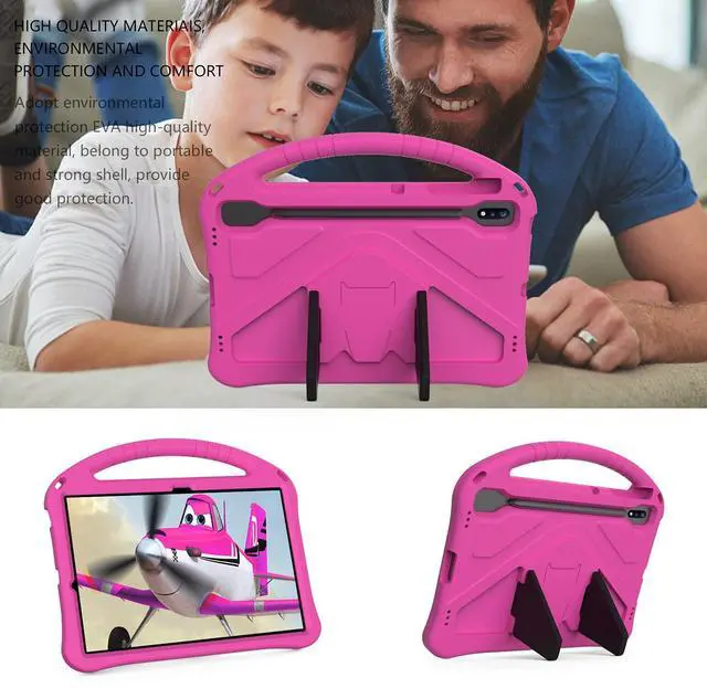 Alt view image 5 of 5 - Kids Case for Samsung Galaxy Tab S7 FE/S7+/S8+/S9+/S9 FE+ 12.4", Techcircle Light Weight Shock Proof EVA Foam Handle Rugged Stand Protective Case for Galaxy Tab S9 FE+ 2023/S8 Plus 2022/S7+, Rose