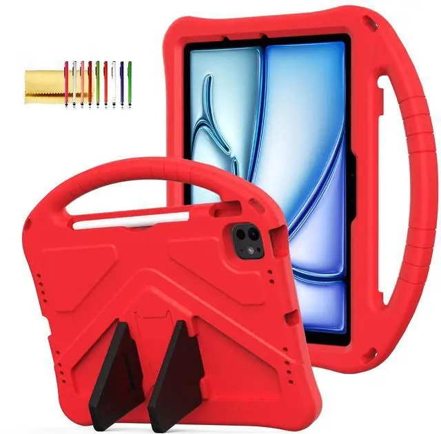 Main image of Kids Case for iPad Pro 11-inch (M4) 2024, Air 11" 2024/2025 Case with Pencil Holder, Techcircle Lightweight Shockproof EVA Foam Handle Stand Anti-Slip Grip Rugged Cover, Red