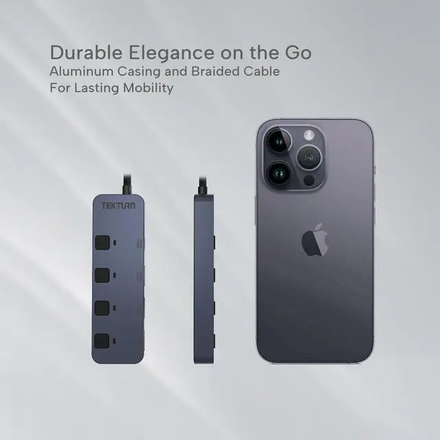 Alt view image 5 of 5 - TEKTURN 4-Port USB-C Hub (10Gbps) with On/Off Switches, 1 USB-C & 3 USB-A Ports, Compatible with MacBook, iMac, iPad Pro, iPhone 16 Pro, Samsung S25 Ultra, iOS, Android & Windows