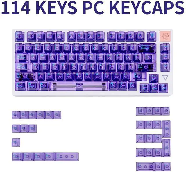 Alt view image 2 of 5 - TIMSEKER Clear Crystal Shine Through Purple Keycap, Cherry Profile Custom Keycap for ANSI Layout Mechanical Gaming Keyboard, 114 Keys PC Material