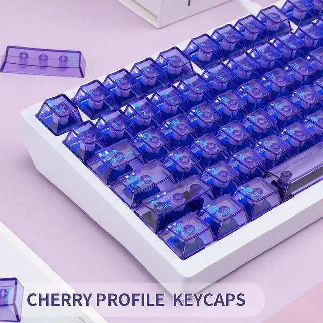 Alt view image 4 of 5 - TIMSEKER Clear Crystal Shine Through Purple Keycap, Cherry Profile Custom Keycap for ANSI Layout Mechanical Gaming Keyboard, 114 Keys PC Material