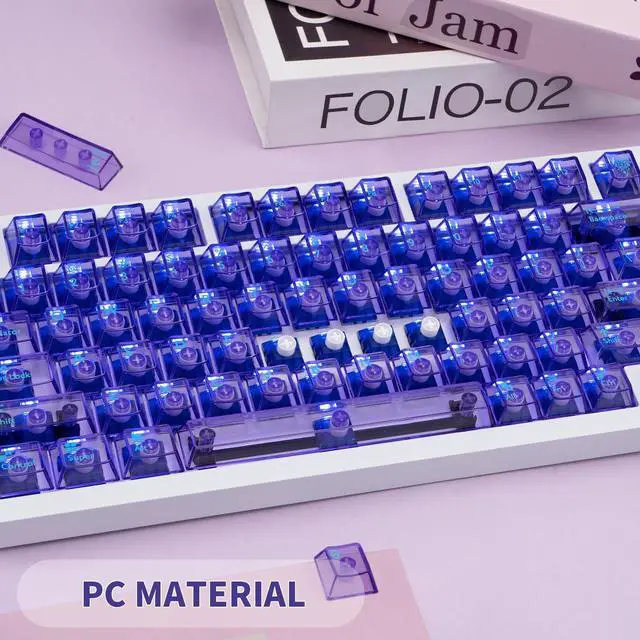 Alt view image 5 of 5 - TIMSEKER Clear Crystal Shine Through Purple Keycap, Cherry Profile Custom Keycap for ANSI Layout Mechanical Gaming Keyboard, 114 Keys PC Material